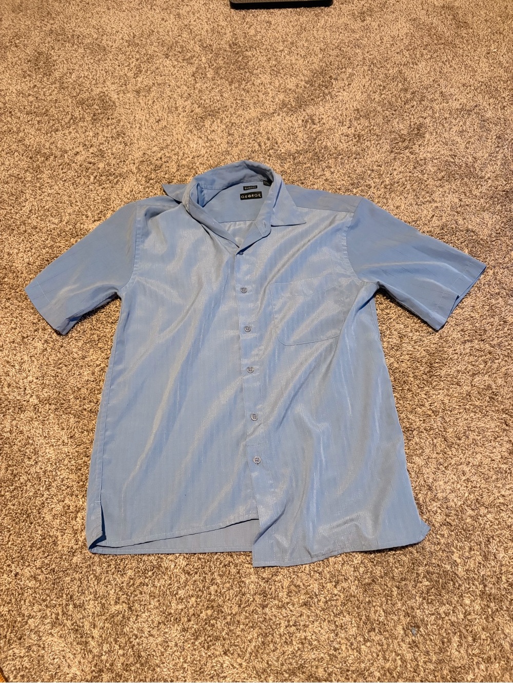 George Men's Suede Light Blue Short Sleeve Button-Down Shirt